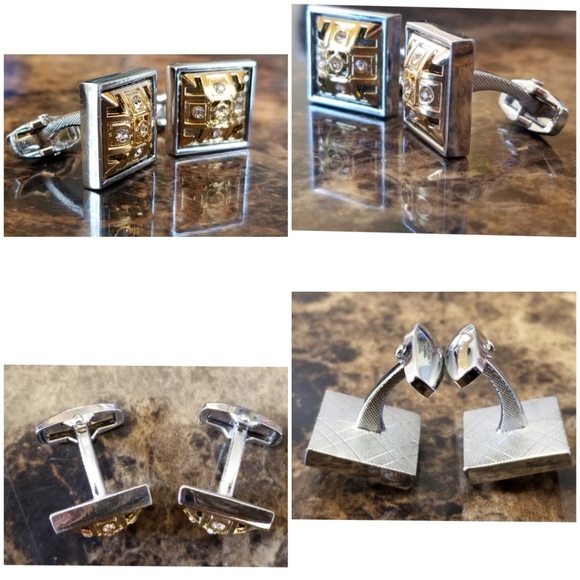 2-Tone White Sapphire Cufflinks .75" - Picture 3 of 4